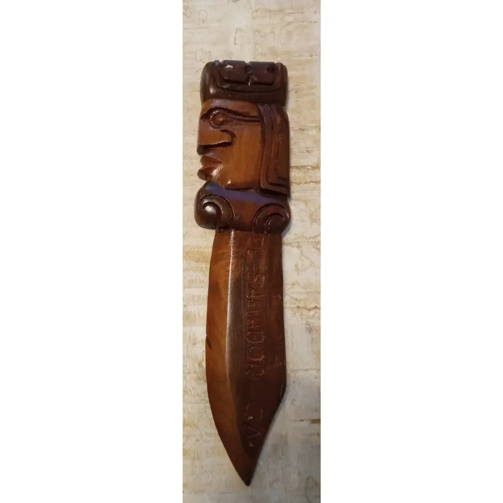Vtg El Salvador Hand Carved Wood Spoon Fork Knife Set Wall Decor Indigenous Face